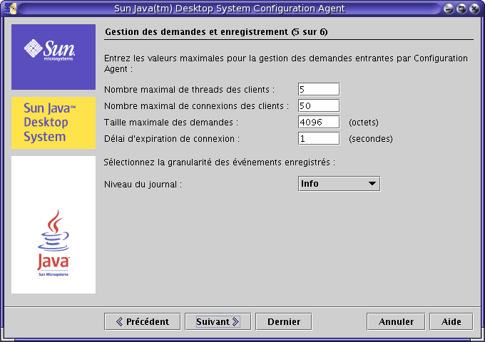 Configuration Agent, gestion des demandes et enregistrement