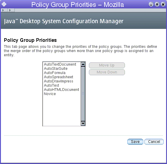 Policy Group Priorities window