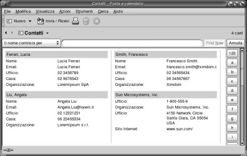 Esempio di finestra di contatti.