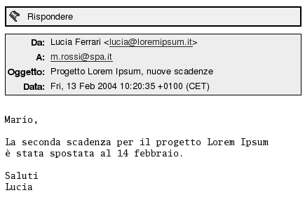 Esempio di intestazione di un messaggio con una segnalazione Segue. 