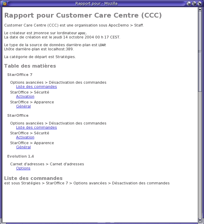 Fenêtre de rapport