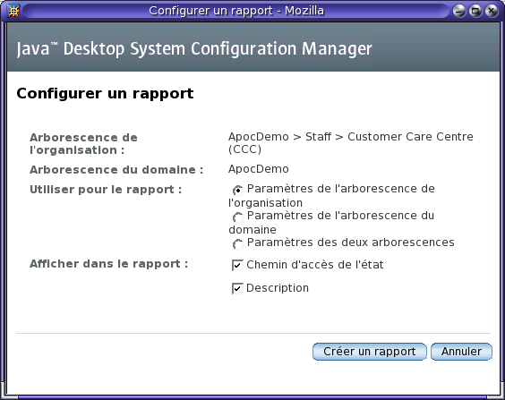 Boîte de dialogue Configurer un rapport