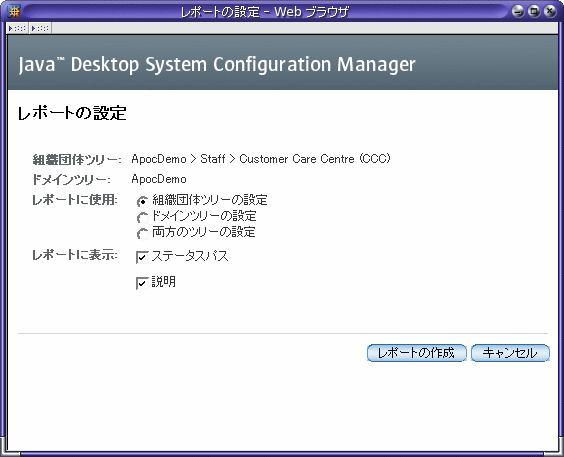 「レポートの設定」ダイアログ