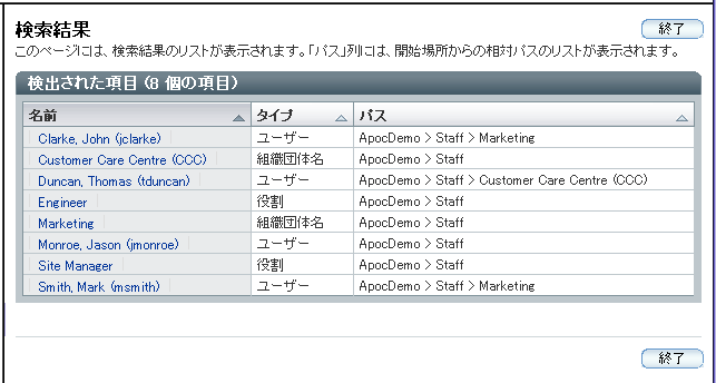 検索結果表