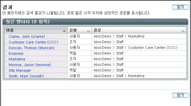 검색 결과 테이블