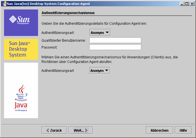 Configuration Agent, Authentifizierungsmechanismus