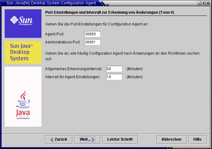 Configuration Agent, Port-Einstellungen