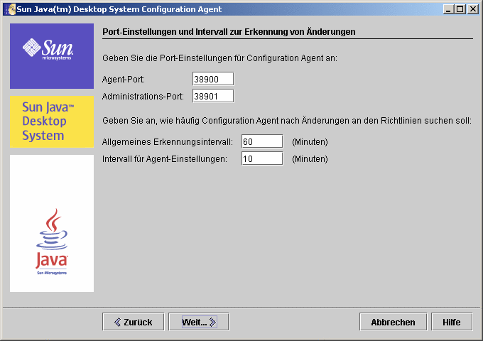 Configuration Agent, Port-Einstellungen