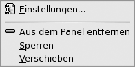 Kontextmen&amp;amp;amp;uuml; des Panel-Objekts Men&amp;amp;amp;uuml;punkte: Eigenschaften, Aus dem Panel entfernen, Fixieren, Verschieben. 