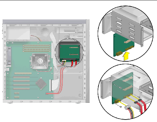 Figure showing installation of SATA cables and backplane into the system.