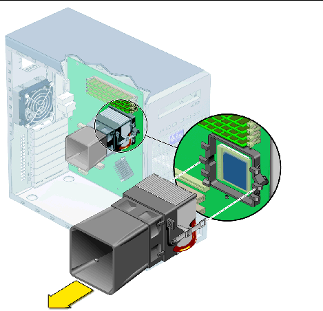 Figure showing removal of the heatsink/fan assembly.