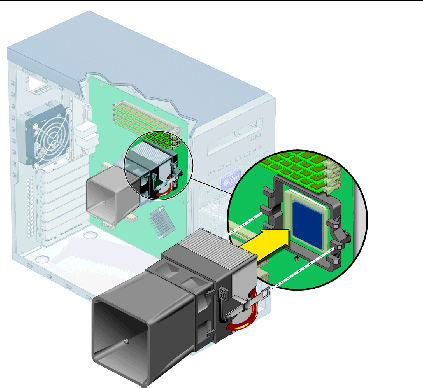 Figure showing installation of the heatsink/fan assembly.