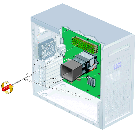 Figure showing removal of the motherboard screws.