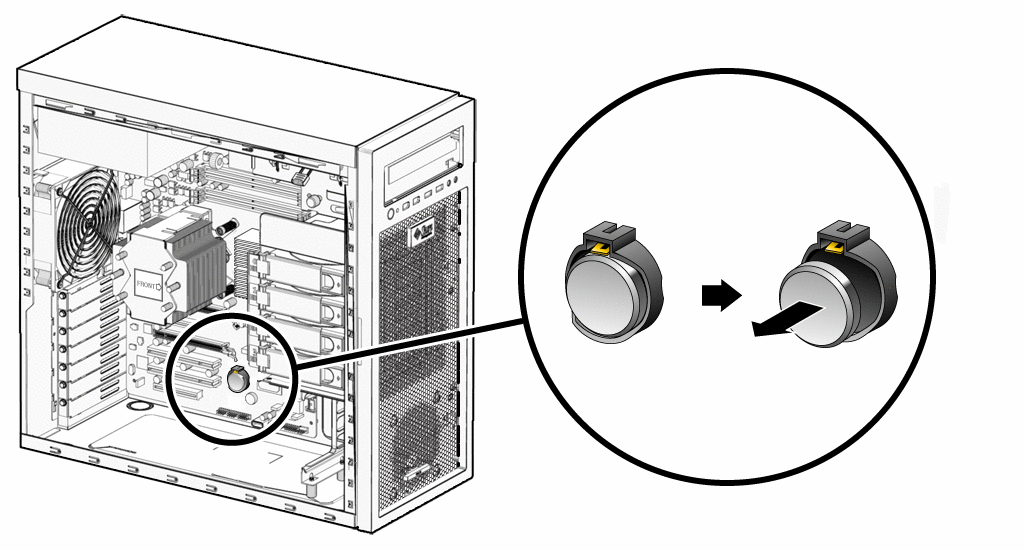An illustration showing the removal of the system battery.