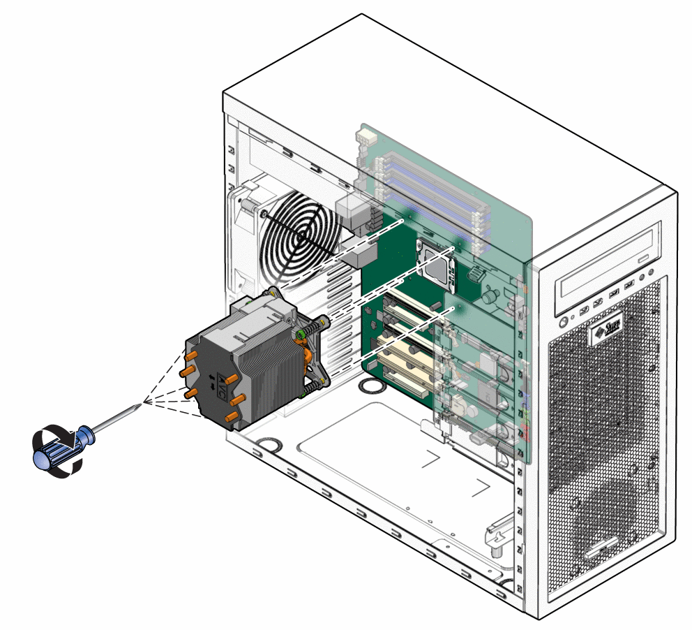 Figure showing installation of the heat sink/fan assembly.