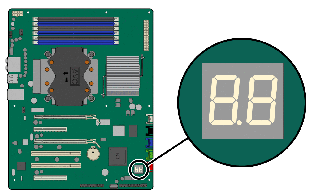 Figure showing location of the port 80 LED, located to
the right of the system battery on the motherboard.