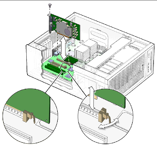 Figure showing releasing the PCI cards. 