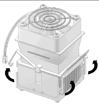 Figure showing unfastening of the heatsink/fan assembly (310-0020-01).