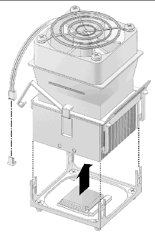 Figure showing removal of the heatsink/fan assembly (310-0020-01).