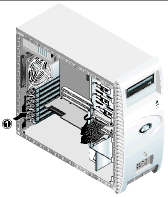 Figure showing securing of the PCI or AGP card.