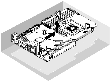 Figure showing removal of the motherboard from the chassis.