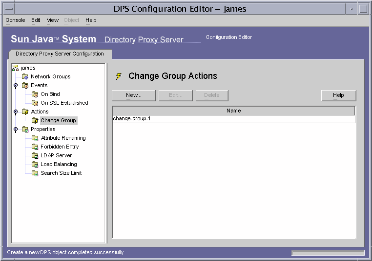 Directory Proxy Server  Change Group Actions window.