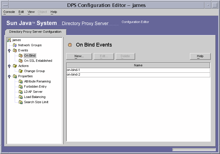 Directory Proxy Server  Configuration Editor Events window.