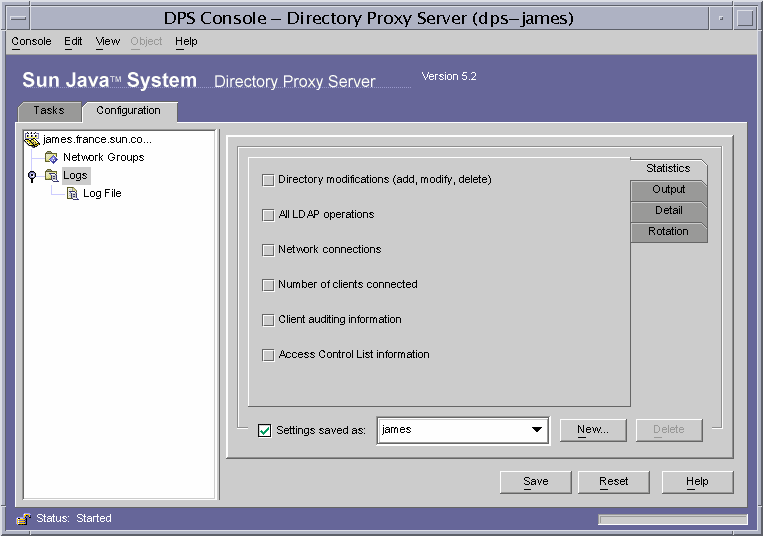 Directory Proxy Server  Logs Statistics window.