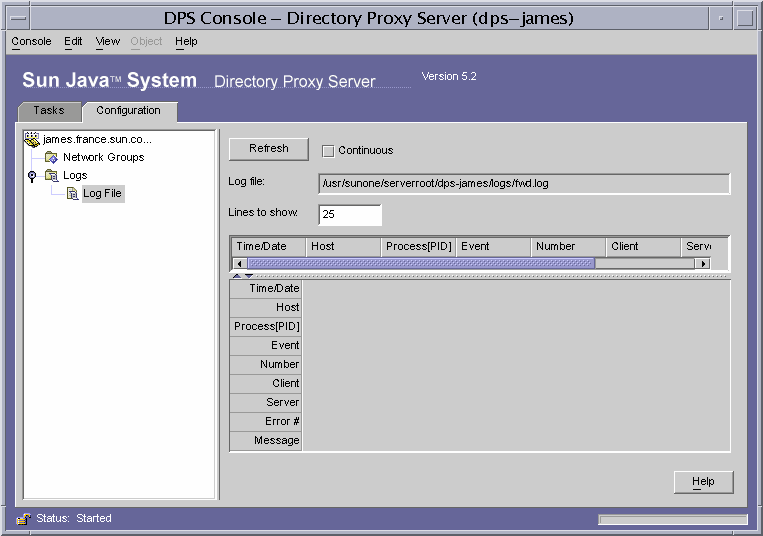 Directory Proxy Server  Log file window.