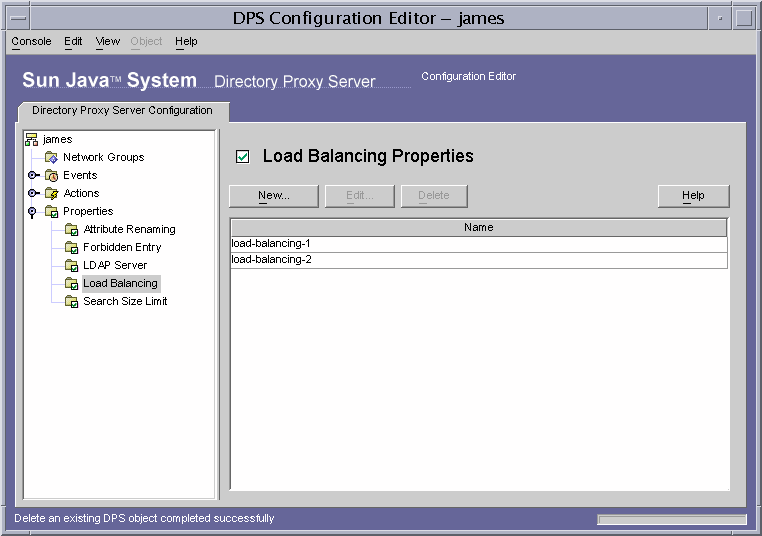 Directory Proxy Server  Configuration Editor Load Balancing Properties window.