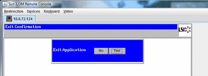 종료 확인을 묻는 MegaRaid BIOS Confirmation Page의 스크린샷입니다.