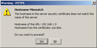 Boîte de dialogue Hostname Mismatch (Non-concordance du nom d'hôte).