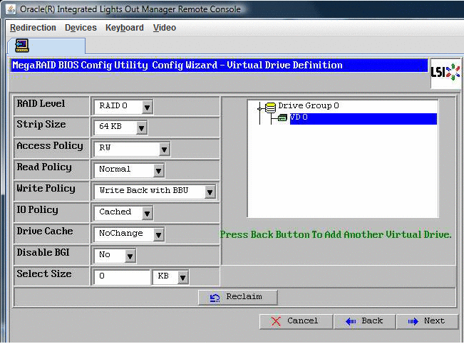 Fenêtre MegaRAID BIOS Config Utility Config Wizard — Next.