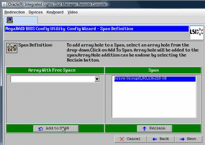 「MegaRAID BIOS Config Utility Config Wizard」のスクリーンショット — 「Next」をクリック