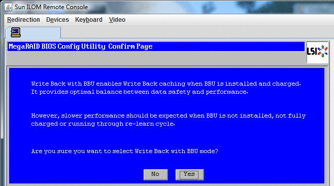 「MegaRAID BIOS Config Utility Config Wizard」 — 「Yes」をクリックして確定のスクリーンショット