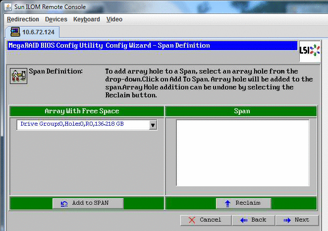 Fenêtre MegaRAID BIOS Config Utility Config Wizard — Add to SPAN.