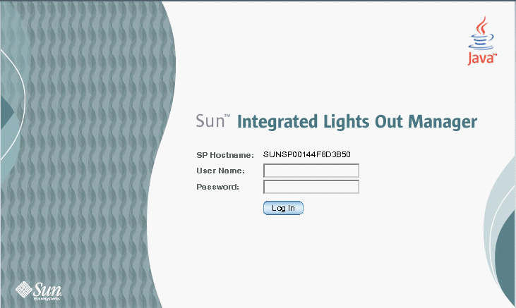 Exemple d'écran de connexion à ILOM.