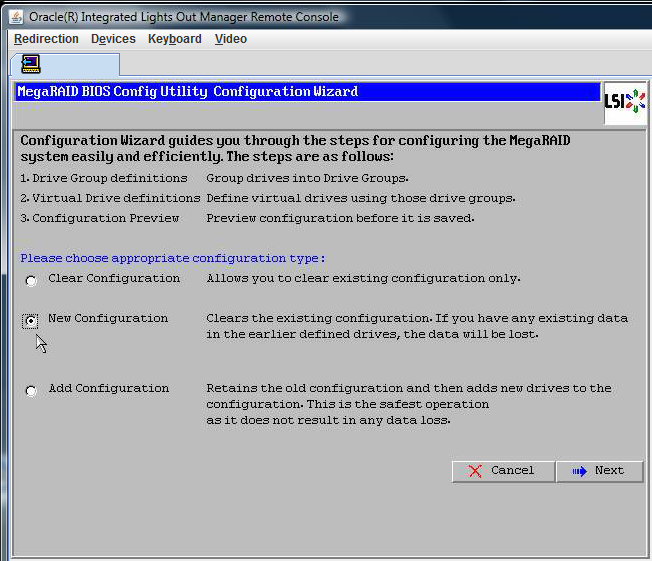 image:Screenshot of the MegaRAID BIOS Config Utility Virtual Configuration window.