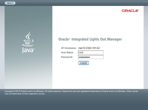 image:Graphic showing ILOM Login screen.