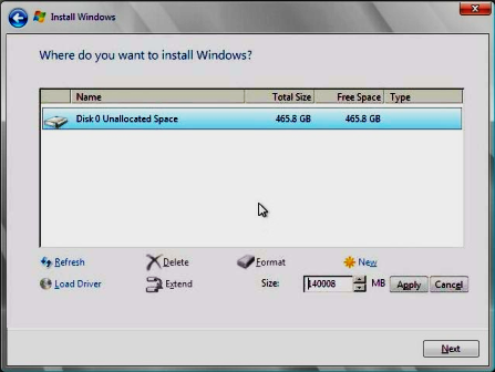 image:Graphic showing Advanced Options for setting format and partition information.