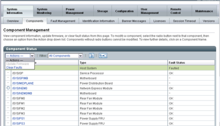 image:Select Clear Faults from the Actions drop-down menu