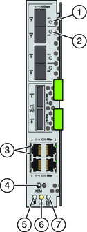 image:An illustration showing the Network Express module LEDs.