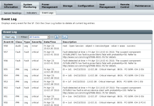 image:System event logs page