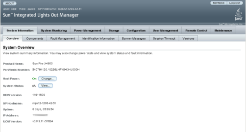 image:Graphic showing ILOM GUI Version Information screen.