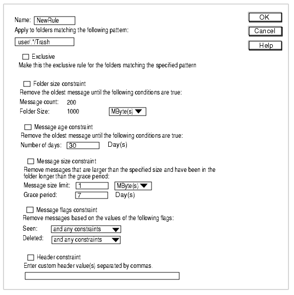 Graphic shows an approximate drawing of the Automatic Message Removal GUI.