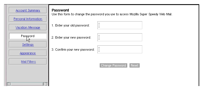In this figure the "Vacation Message " field is moved between "Personal Information " and "Password" field.