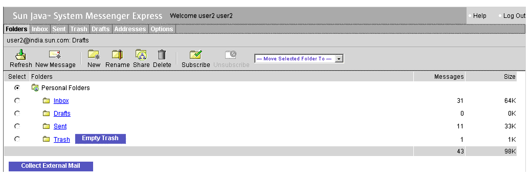Messenger Express Folders window