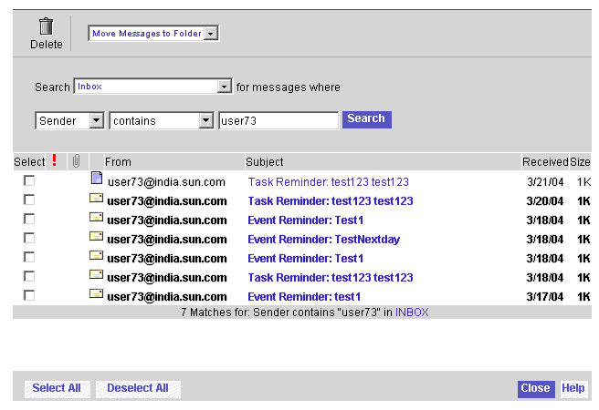 Message Search window