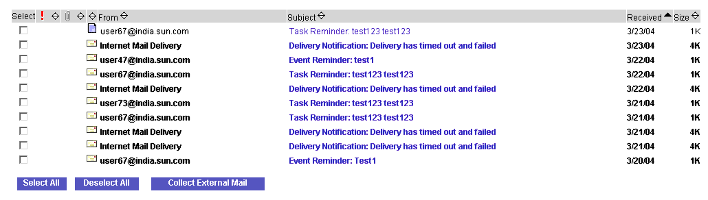 In the Message List window, you can customize the sorting order, change the names of the column headings and the text displayed on the "Collect External Mail" button.