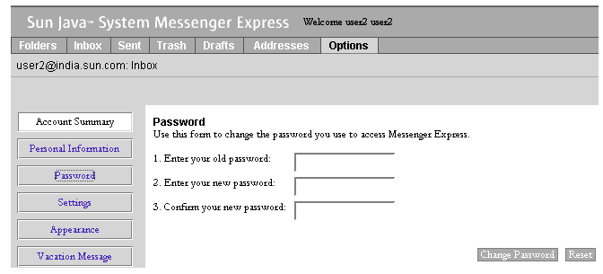 Messenger Express Options window